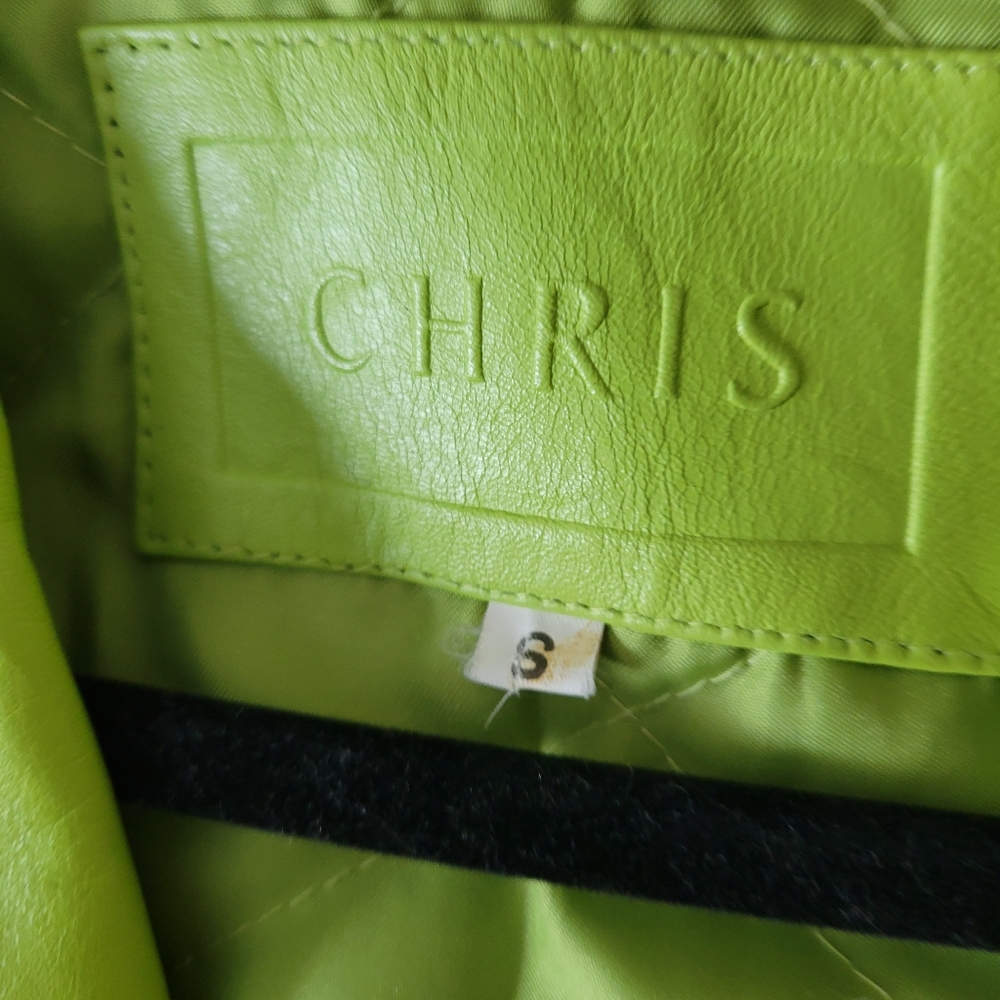 Vintage Y2K oversized long lime green genuine leather blazer jacket - Picture 5 of 9